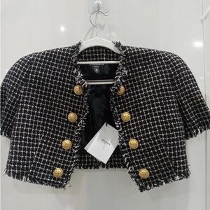 Balmain Gingham Tweed Cropped Jacket New